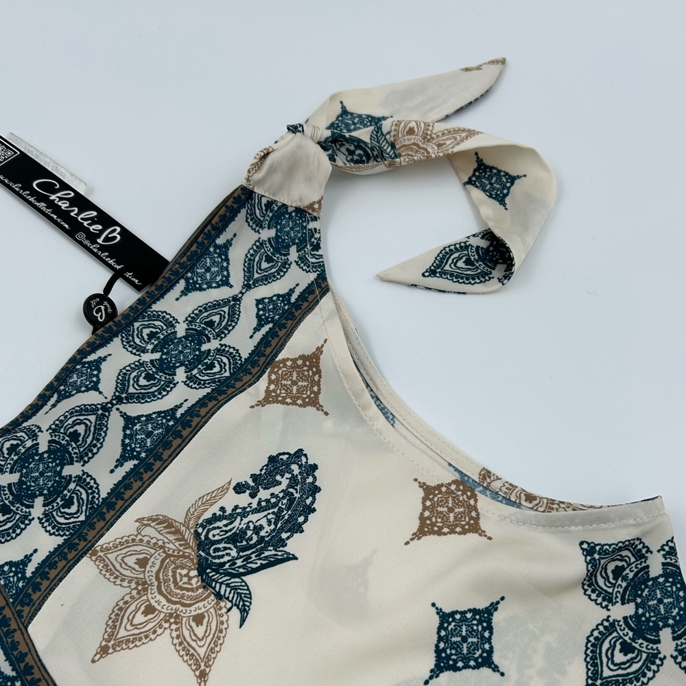 Charlie B Boho Paisley V-Neck Tie-Shoulder Tank Top XL NWT - Picture 3 of 6
